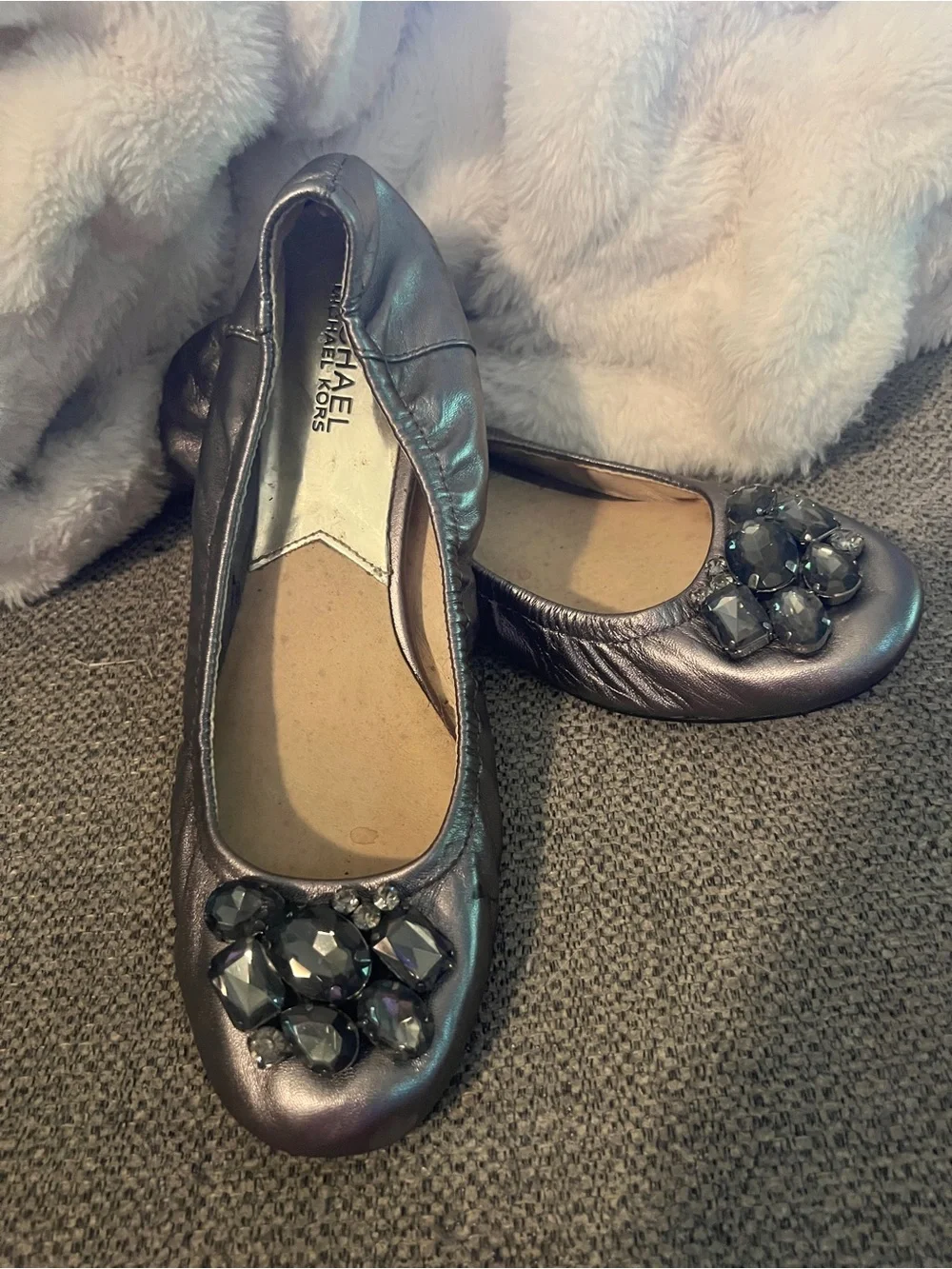 Michael Kors Metallic Gray Jeweled Ballet Flats